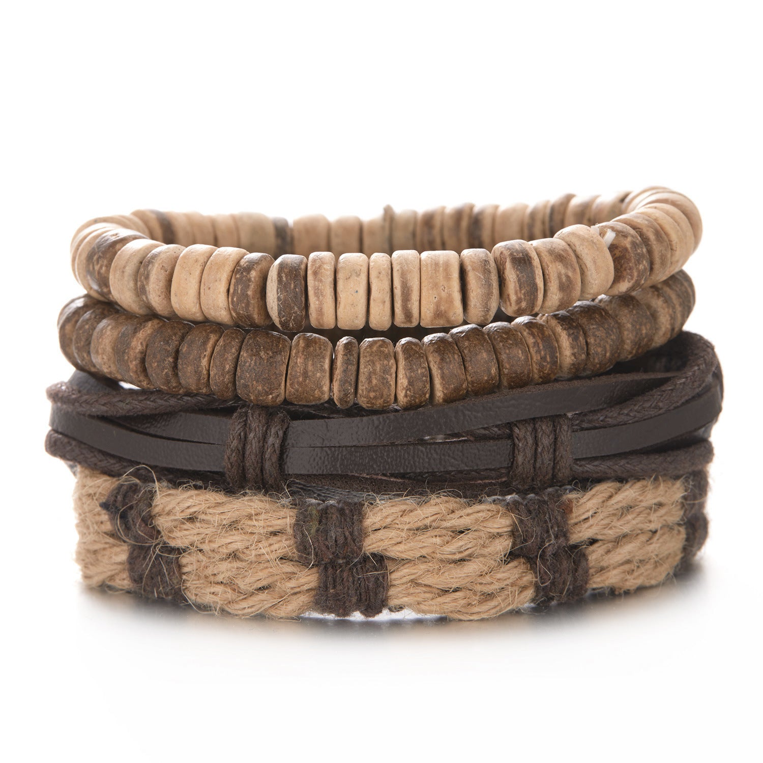 Wholesale Coconut Shell Wood Beads Braided Bracelet Leather Bracelet